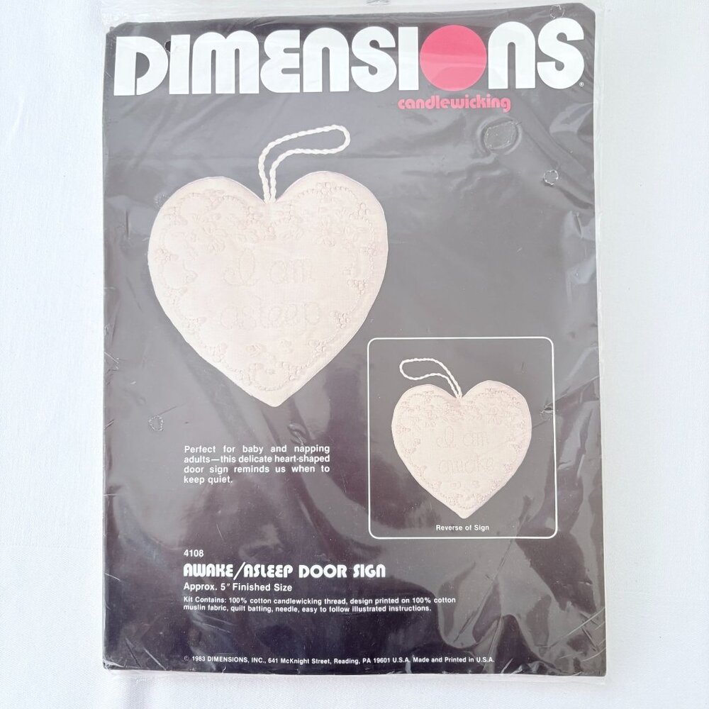 Vintage 1983 Dimensions Awake / Asleep‎ Door Sign Candlewicking Kit #4108